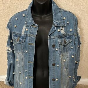 Pearl-Embellished Denim Jacket